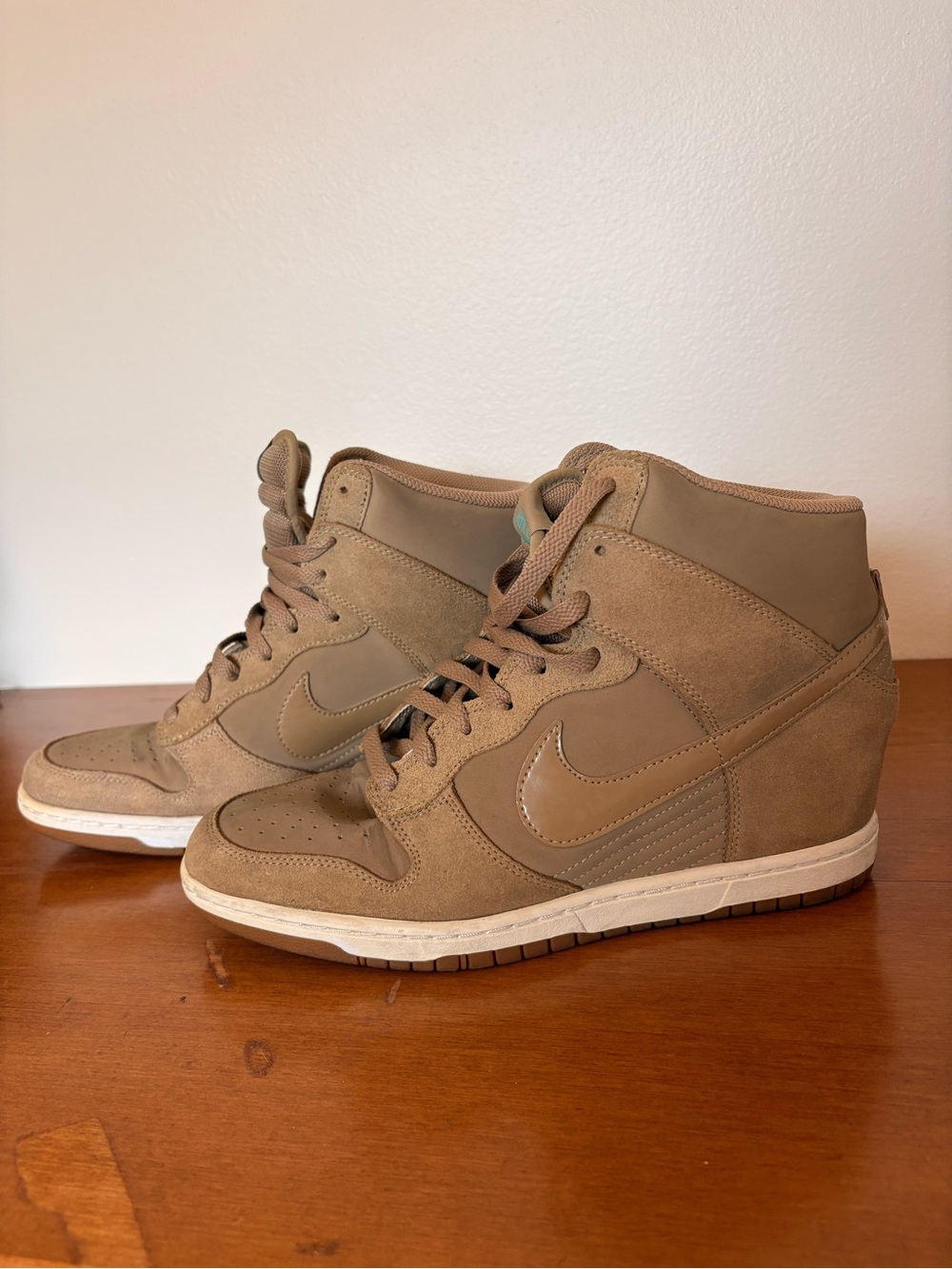 Nike High-Top Wedge Sneakers in Taupe